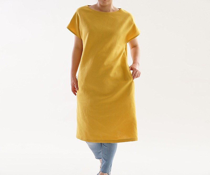 Linen French Bic T One Piece / Chrome Yellow a 41 - 38 - One Piece Dresses - Cotton & Hemp Yellow