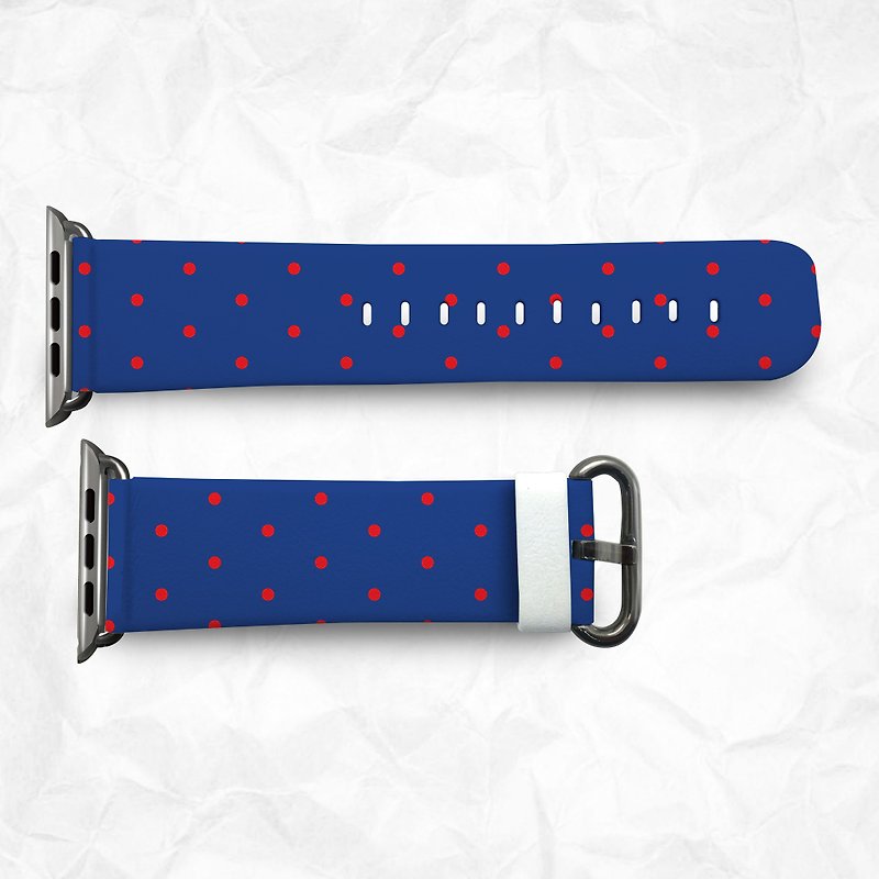 Red Dot Blue Base Apple Watch Leather Strap Apple Watch Special Leather Strap (BBSW001) - Watchbands - Genuine Leather 