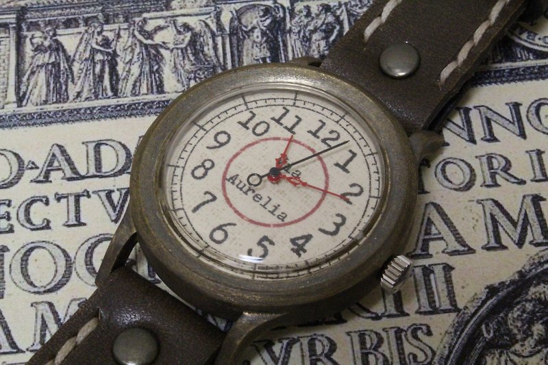 手作り腕時計　Via Aurelia(レトロRed &Chocolate ) - 女錶 - 銅/黃銅 紅色