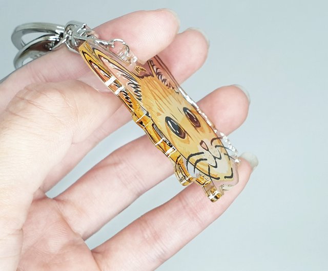 手作りペットの犬と猫のマルチ柄両面アクリルキーホルダー
