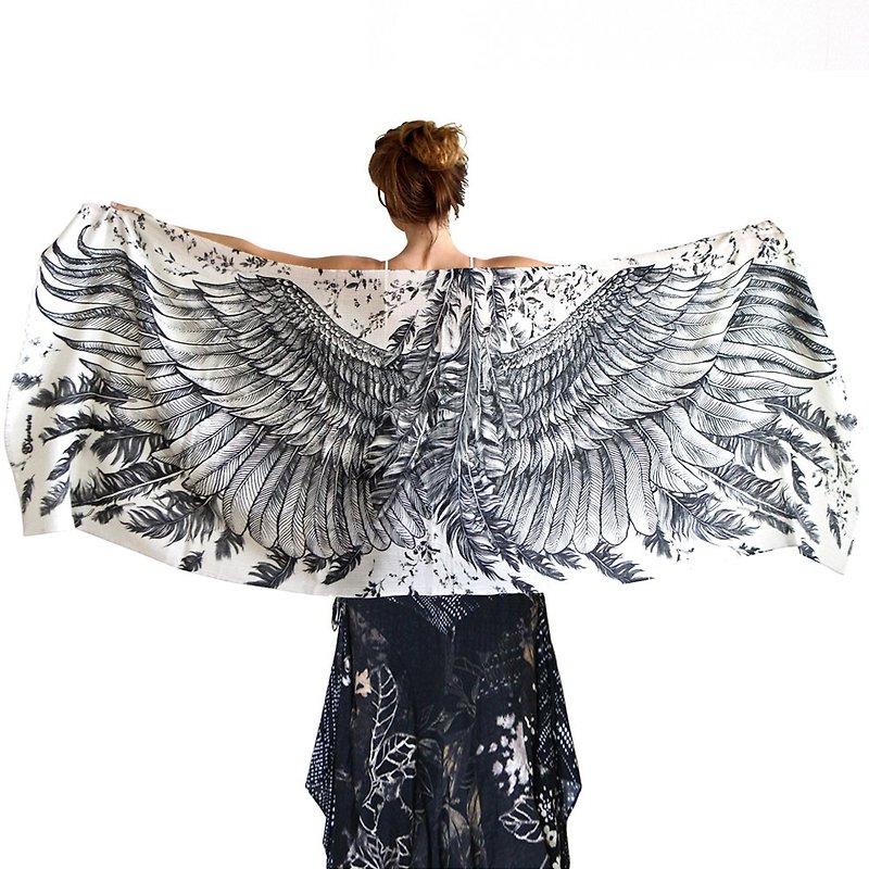 White Wings Scarf - cotton - 絲巾 - 棉．麻 白色