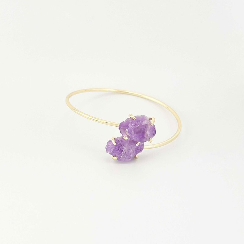 [Raw Ore Cross Open Bracelet] Healing Amethyst Gold - สร้อยข้อมือ - คริสตัล สีม่วง