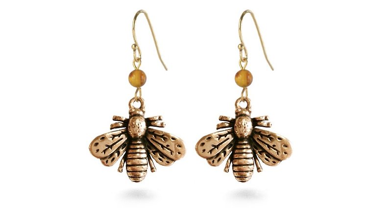 French Napoleon Bee Earrings - ต่างหู - โลหะ สีทอง