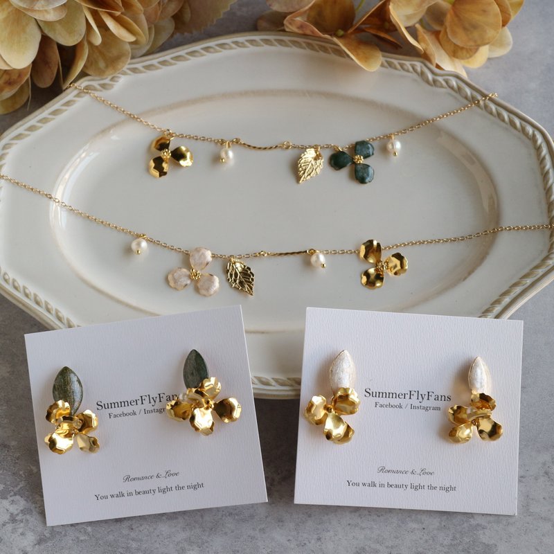 [Limited time new product] 14k gold-filled romantic retro light luxury flower leaves earrings necklace necklace - ต่างหู - เครื่องประดับ สีทอง