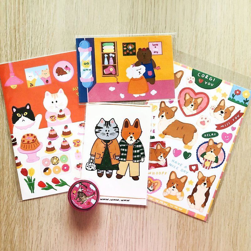 Dog and Cat Sticker and Postcard - Stickers - Paper Multicolor