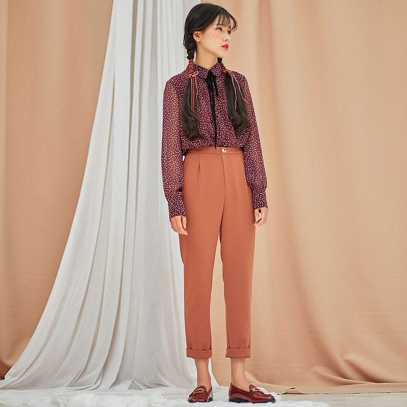 [Hot Sale] 2019 Anne Chen Ms. Pencil Pants Solid Color Feet Pants Y7L289 - กางเกงขายาว - วัสดุอื่นๆ สีแดง