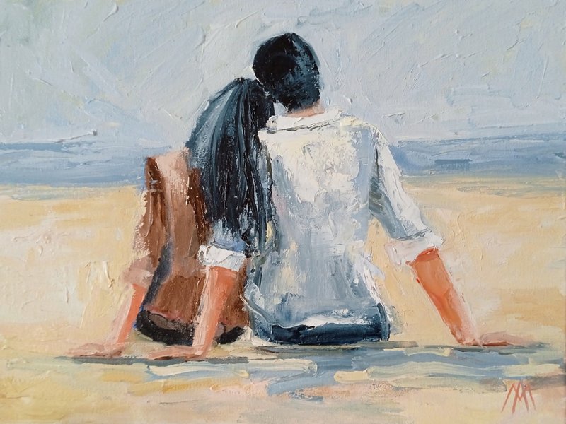 Loving Couple Painting Love Painting Couple in Love Art Original Painting Oil - 海報/掛畫/掛布 - 其他材質 卡其色