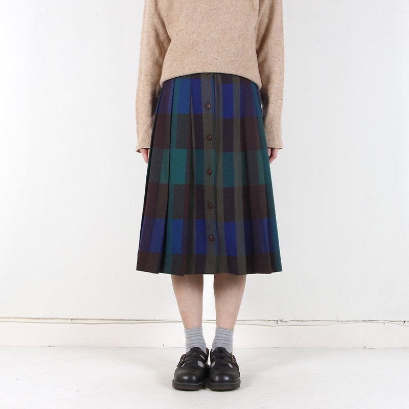 Ancient】 【egg plant green pass off the vintage with the deduction wool skirt - Skirts - Wool Green