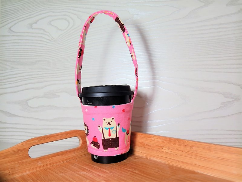 Suspenders Teddy bear (pink) / green drink cup sets. Bag. "Plastic-plastic policy new measures." Environmental protection cloth durable - Other - Cotton & Hemp Pink