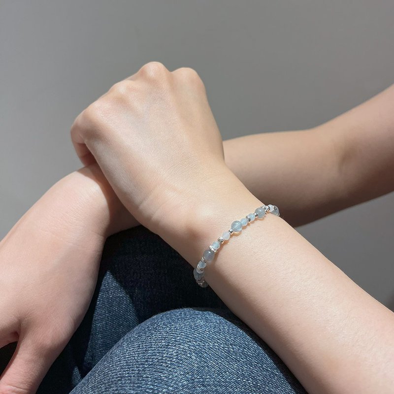 Aquamarine 925 sterling silver bracelet - สร้อยข้อมือ - เครื่องเพชรพลอย สีน้ำเงิน