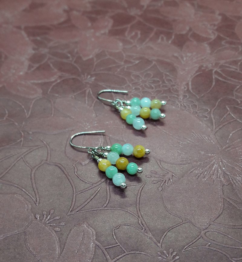 玉玔三彩－天然緬甸玉 銀飾 設計耳環 - 耳環/耳夾 - 寶石 綠色