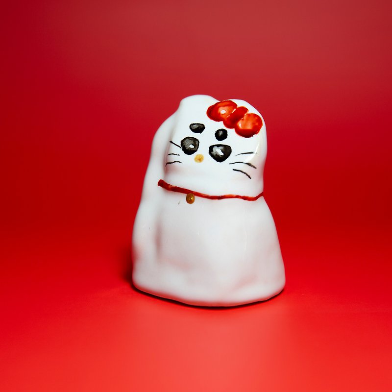 通りすがりの招き猫_ミミマウマウネコシリーズ_#013 - 置物 - 陶器 ホワイト