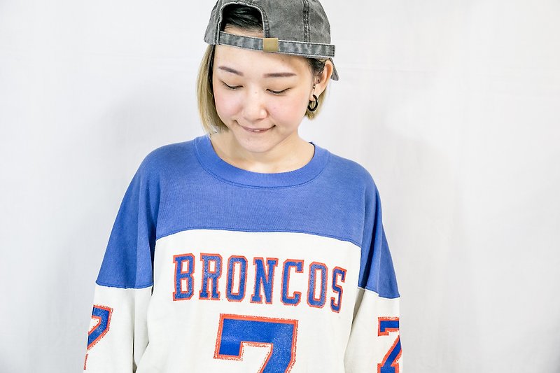 [3thclub Ming Hui Tong] padded University T T NFL Denver Broncos SWT-021 - เสื้อฮู้ด - ผ้าฝ้าย/ผ้าลินิน สีน้ำเงิน