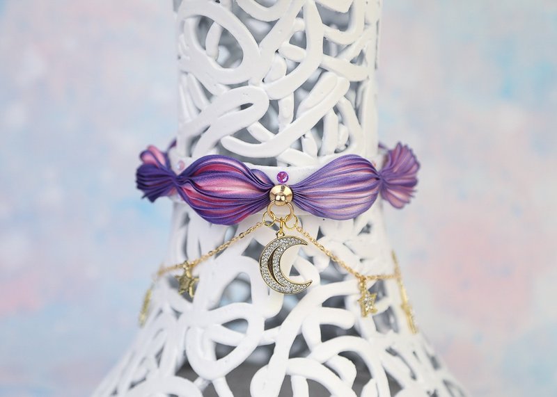 Morning Star Princess Choker - 頸鏈 - 絲．絹 紫色