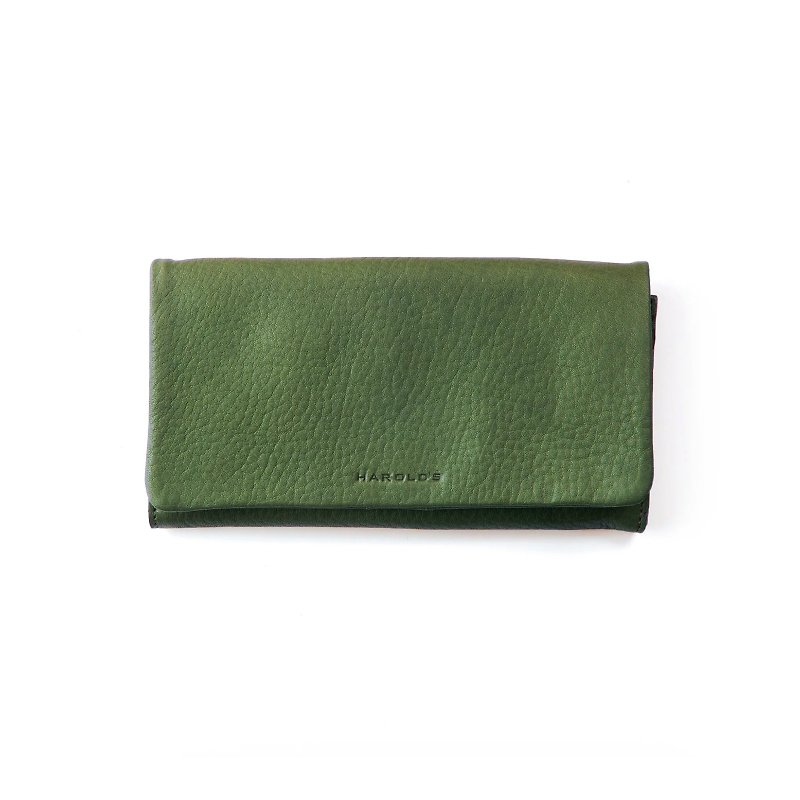 German Harolds Chakral long clip olive/genuine leather/wallet/wallet/handmade - กระเป๋าสตางค์ - หนังแท้ สีเขียว