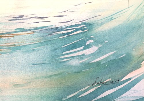 風車と川沿いのボート - オリジナルの水彩画 - ショップ