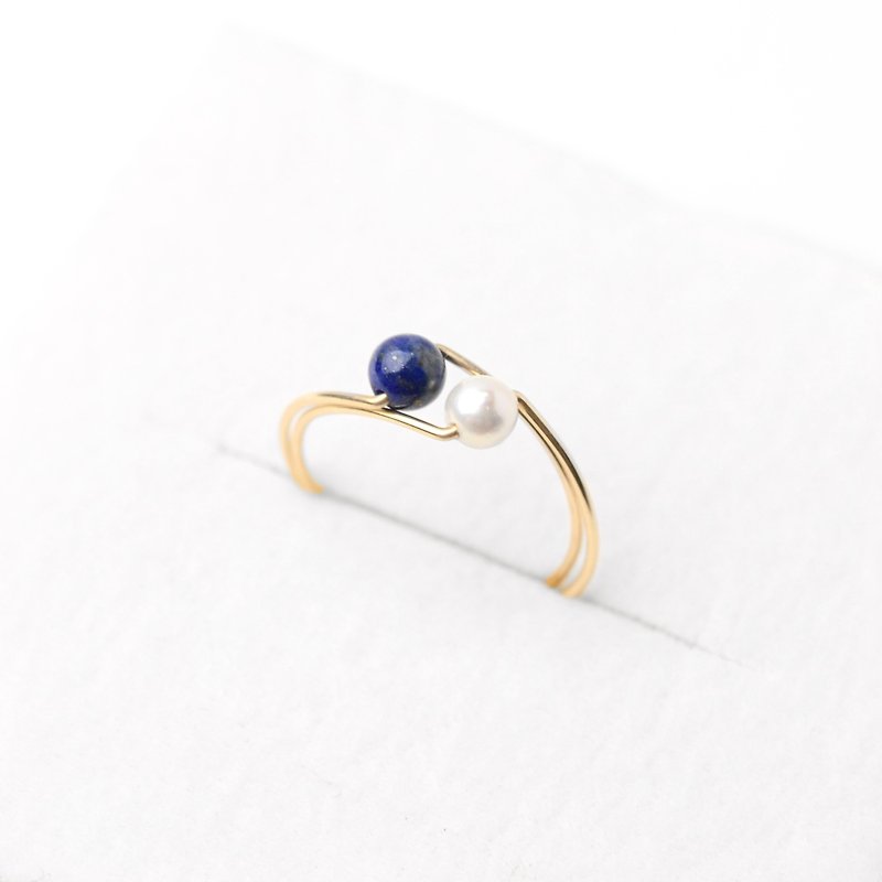 Lapis lazuli and shell pearl 3-way ring surgical Stainless Steel birthday present invitation pearl - แหวนทั่วไป - เครื่องประดับพลอย สีน้ำเงิน