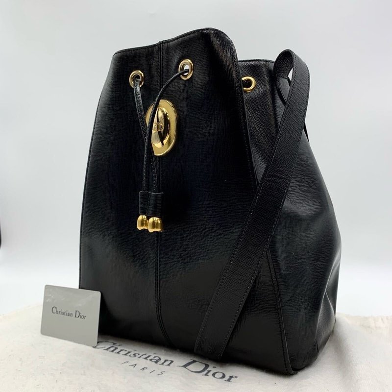 絕版中古包 Dior 黑色金蛋水桶包 斜背包 單肩包 側背包 古董包 - 側背包/斜背包 - 真皮 黑色