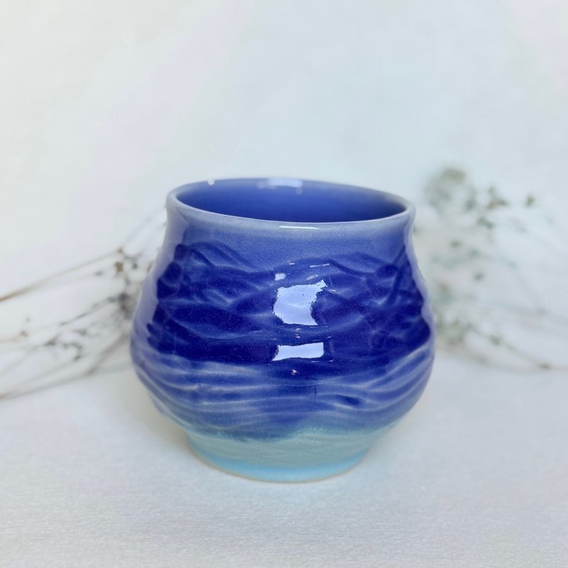 琉璃鈷藍。盆栽 陶盆 有孔花盆 手工陶器 母親節禮物 - 植栽/盆栽 - 陶 藍色