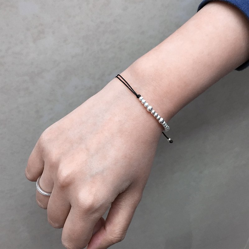 20 Silver Beads Black Bracelet | Friendship Bracelet | Fortune Bracelet - สร้อยข้อมือ - เงิน 