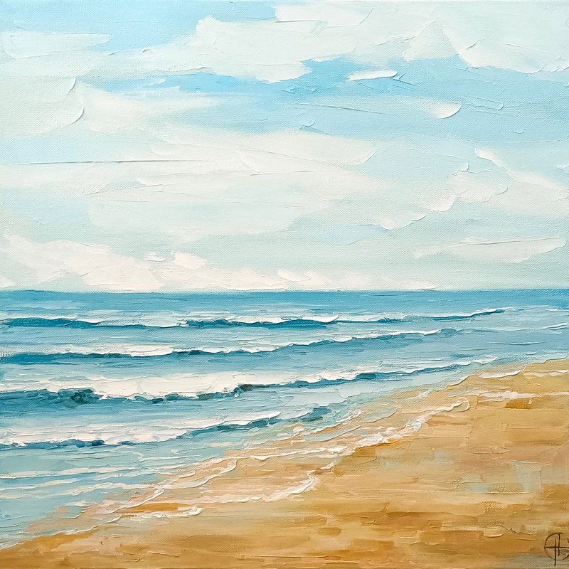 Coastal Landscape Oil Painting Impasto Seascape Panoramic Artwork by Nadya Ya - 海報/掛畫/掛布 - 其他材質 藍色