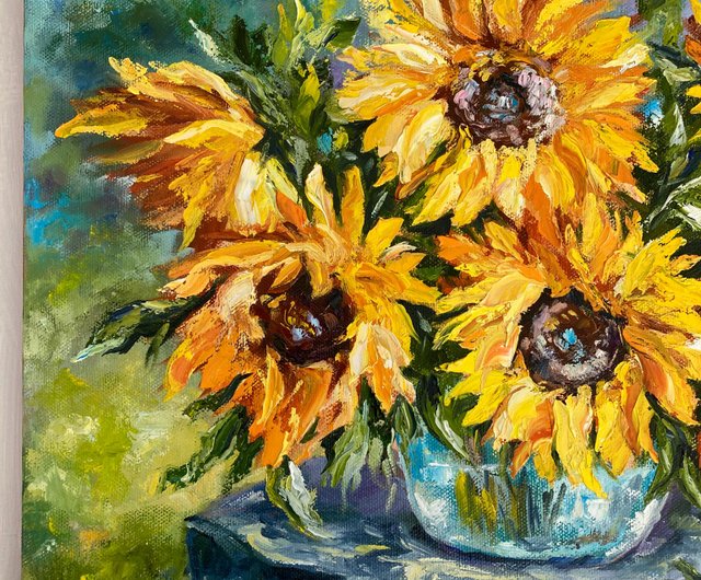 ひまわりの絵花油オリジナルアートワーク抽象花アートキャンバス