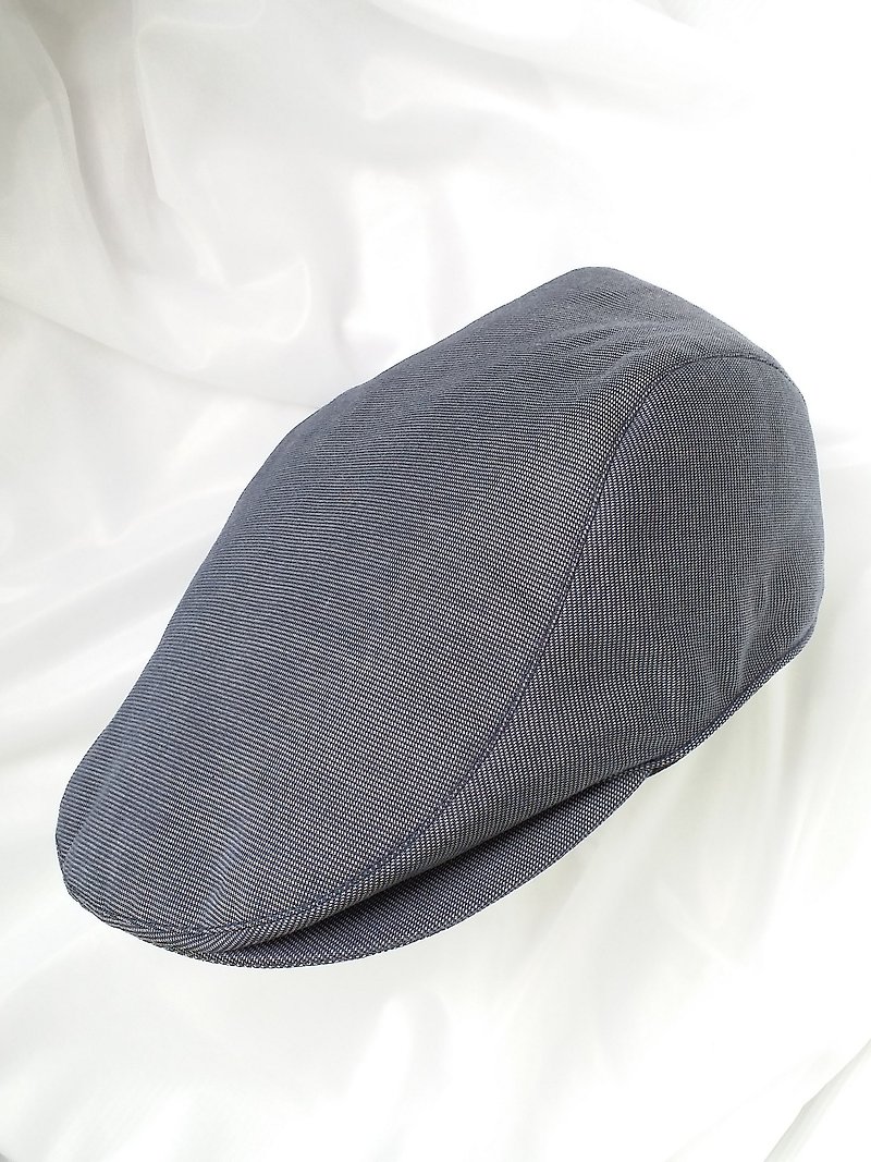 深藍細織千鳥條紋狩獵帽(Flat Cap) - 帽子 - 棉．麻 藍色