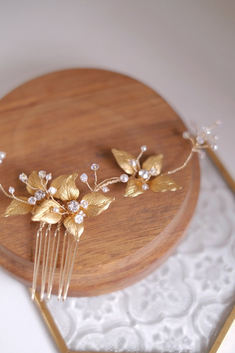 Swarovski復古金新娘頭飾,珍珠頭飾,旗袍髮飾,Wedding Headpiece - 髮夾/髮圈 - 水晶 金色