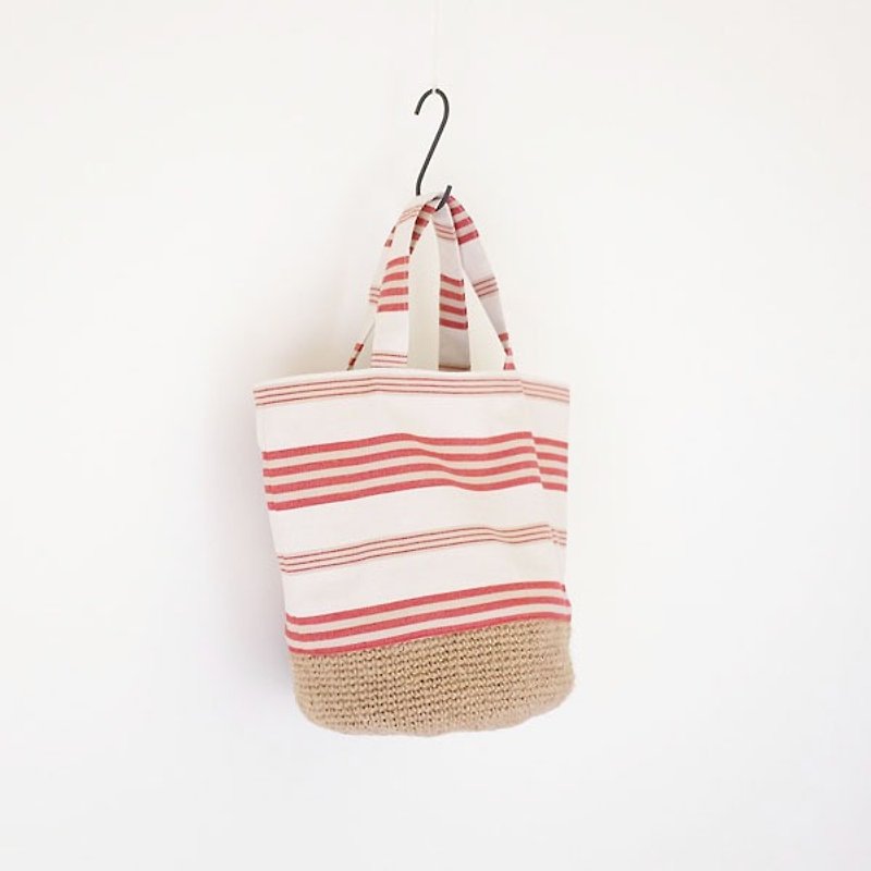 daily. Flax portable cloth, red stripes - Handbags & Totes - Cotton & Hemp Red