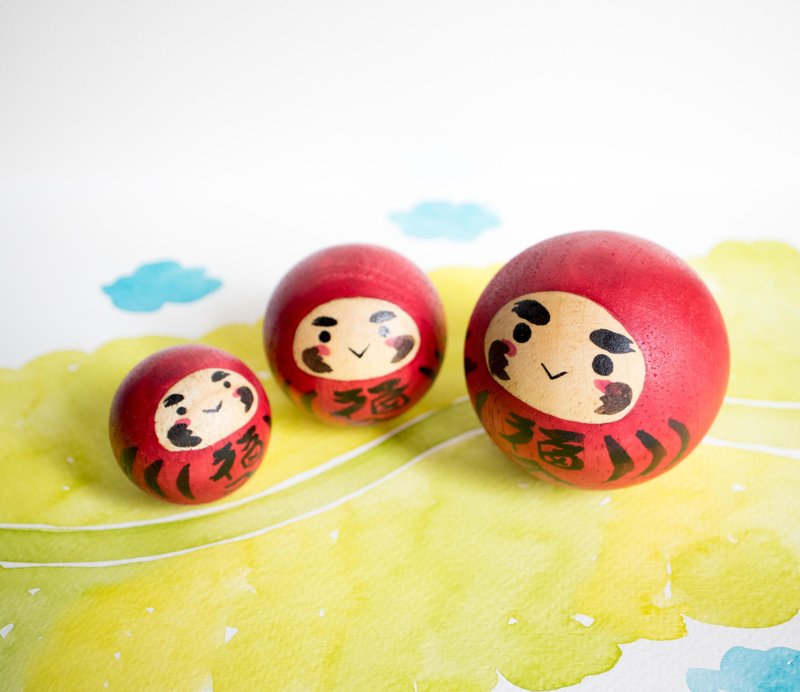 Daruma family small toy -Rocking doll-Japanese Traditional culture- - 公仔/玩偶 - 木頭 紅色