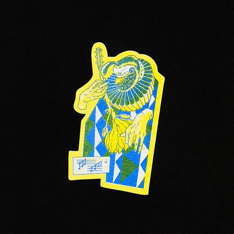 Original Risograph fantasy bird holding flower instument sticker - Stickers - Paper 