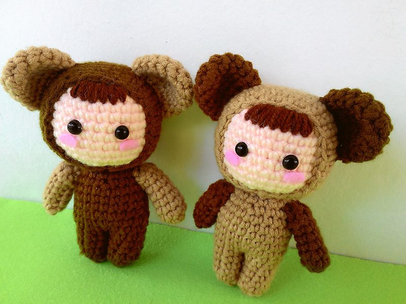 Bear children wool doll keychain Charm - Keychains - Polyester Brown