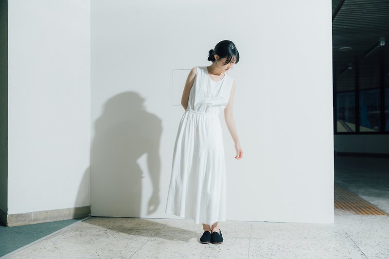 寬褶裙 黑.白 100% Organic Cotton - 裙子/長裙 - 環保材質 