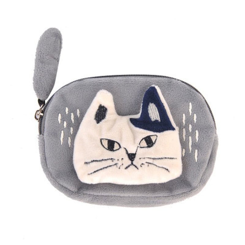 Kusuguru Japan coin purse three-dimensional cat tail shape small storage bag Machida-kun style light gray - Coin Purses - Polyester Gray