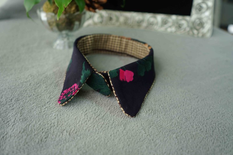 Handmade - Handmade Double Sided Decorative Fake Collar - Showa Vintage Floral - Other - Polyester Blue