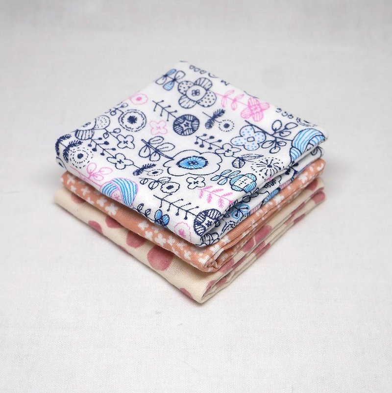 Japanese Handmade 6 layer of gauze mini-handkerchief/ 3 pieces in 1unit - スタイ - コットン・麻 ピンク