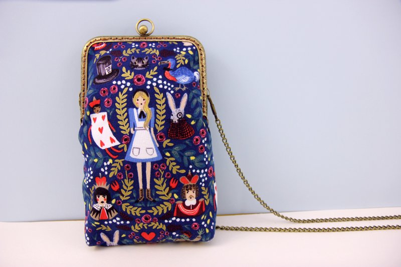 Alice in Wonderland Gold Bag • Mobile Phone Bag • With Strap - กระเป๋าแมสเซนเจอร์ - ผ้าฝ้าย/ผ้าลินิน หลากหลายสี