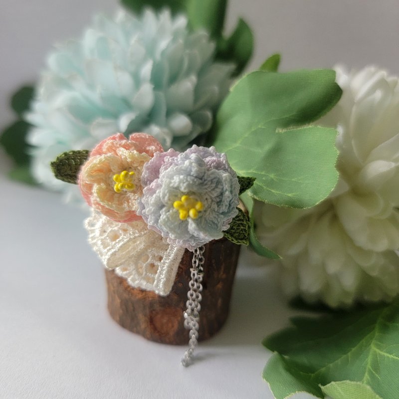 芍藥|山茶花 椿花 頸鏈 人手鉤織 sv925 925純銀 - 項鍊 - 繡線 多色