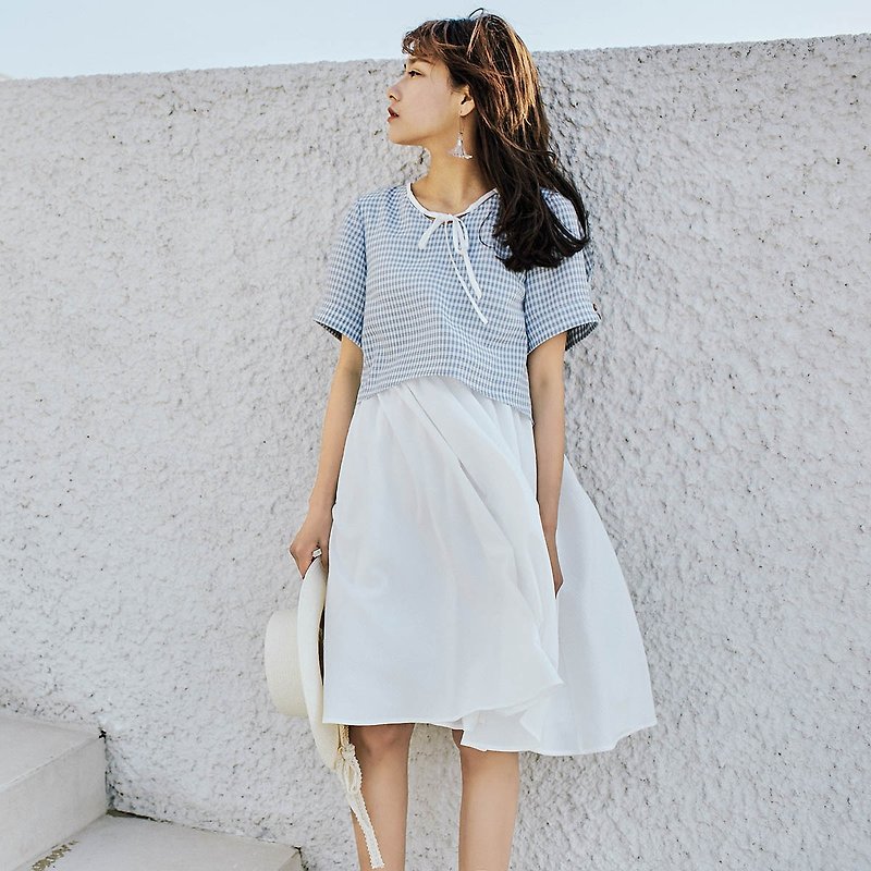 Annie Chen 2017 Miss Xia Zhuang new fake two decorative buckle dress dress - One Piece Dresses - Cotton & Hemp Gray