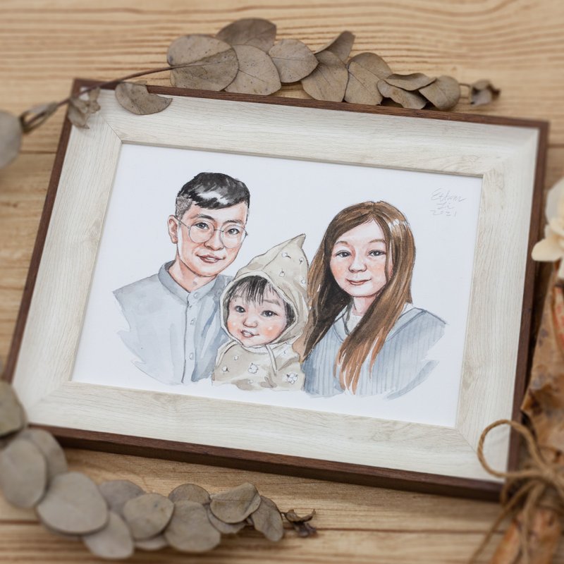 【Portrait of Ethan】-Three people resembling face painting (7 inch/frame needs to be purchased separately) - Wedding Invitations - Paper White