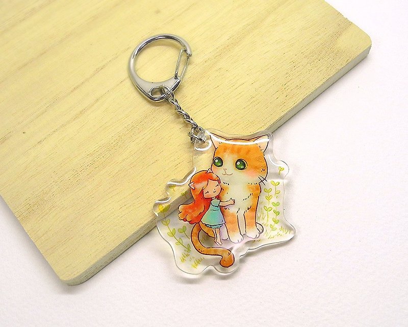 Cat hug transparent charm / key ring - พวงกุญแจ - พลาสติก สีส้ม