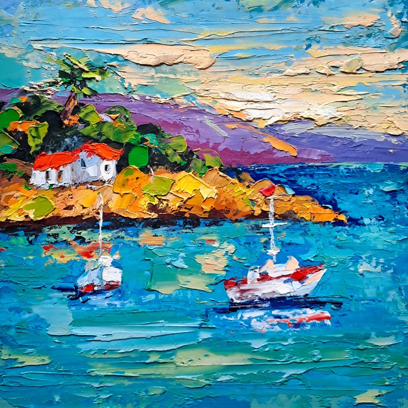 Laguna Beach Oil Painting Seascape Impasto Original Art - 壁貼/牆壁裝飾 - 其他材質 多色