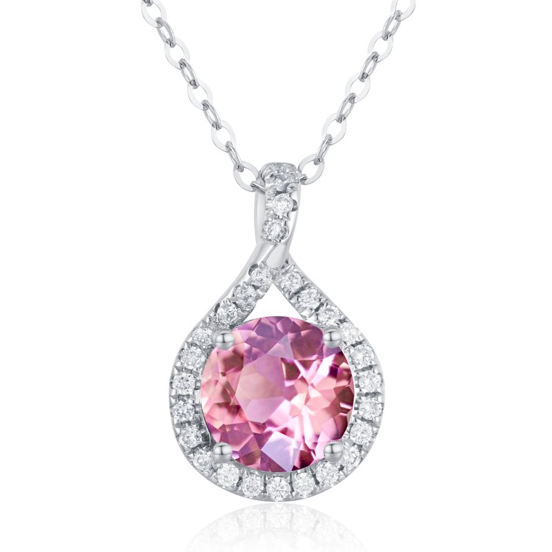 Pink sapphire diamond necklace pendant-Dainty drop layering necklace with chain - Necklaces - Precious Metals Pink