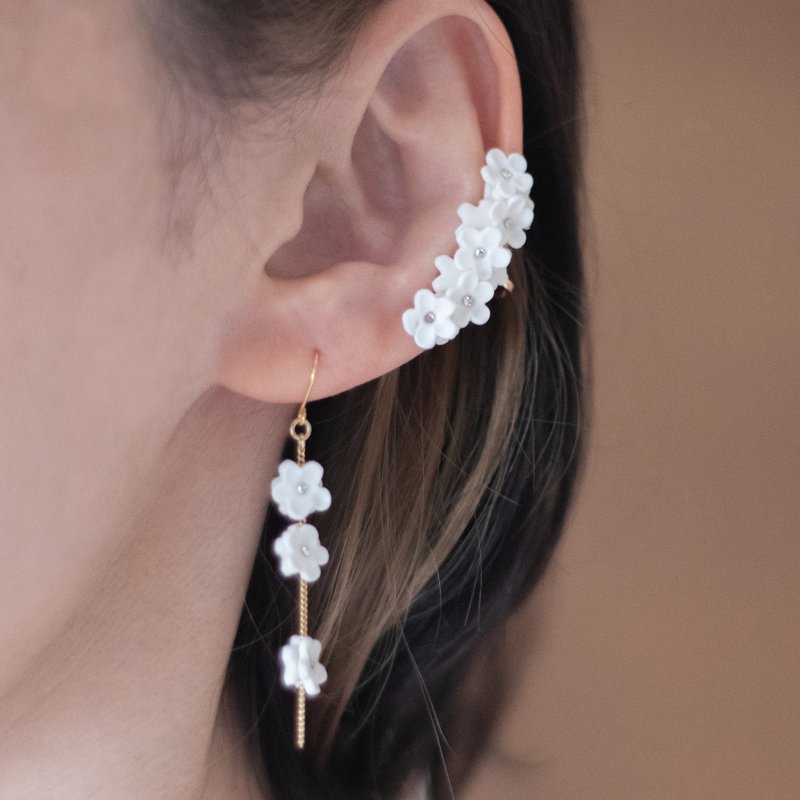 Yukiyanagi Ear Cuff Set / Earrings/ Clip-On - ต่างหู - ดินเหนียว ขาว