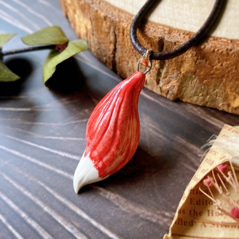 [Fragrance gift] Perfume essential oil necklace-Red Fox Tail | Handmade pottery | Fragrance gift box - Necklaces - Porcelain Red