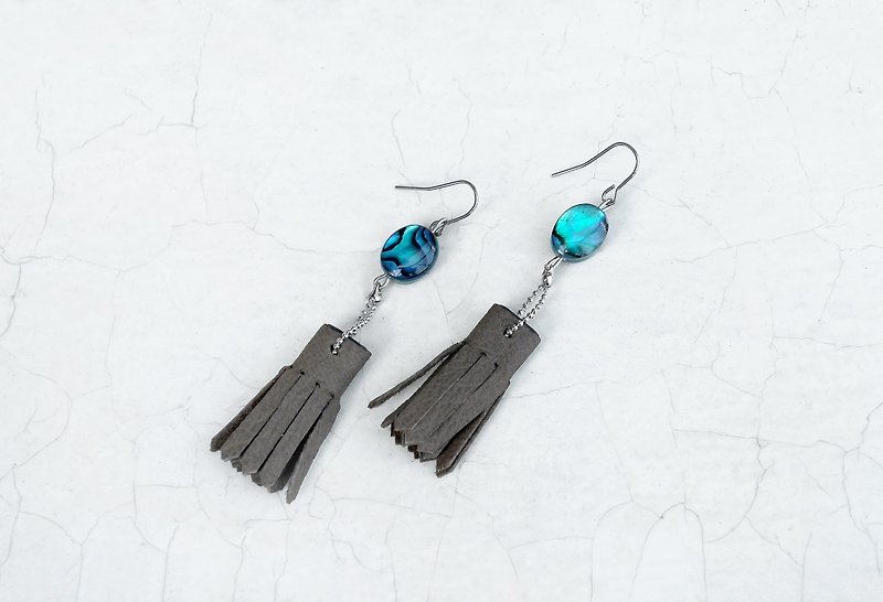 Let's look at Aurora abalone shell leather tassel earrings - Earrings & Clip-ons - Gemstone Blue
