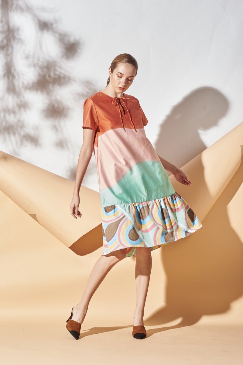 Short Dress Cotton Hand Paint Art&Decor - 洋裝/連身裙 - 棉．麻 咖啡色