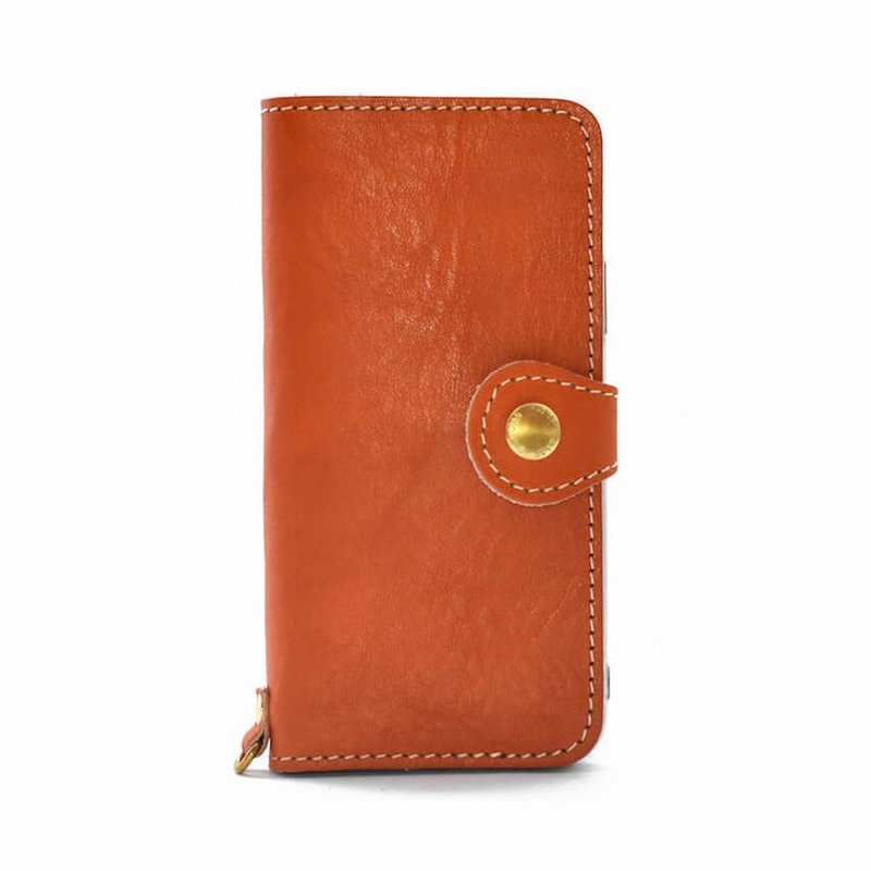 栃木レザー スマホケース2.0 フラップ付き iPhone14 Android  Smartphone case  日本製【Orange】JAK044 - 手機殼/手機套 - 真皮 橘色