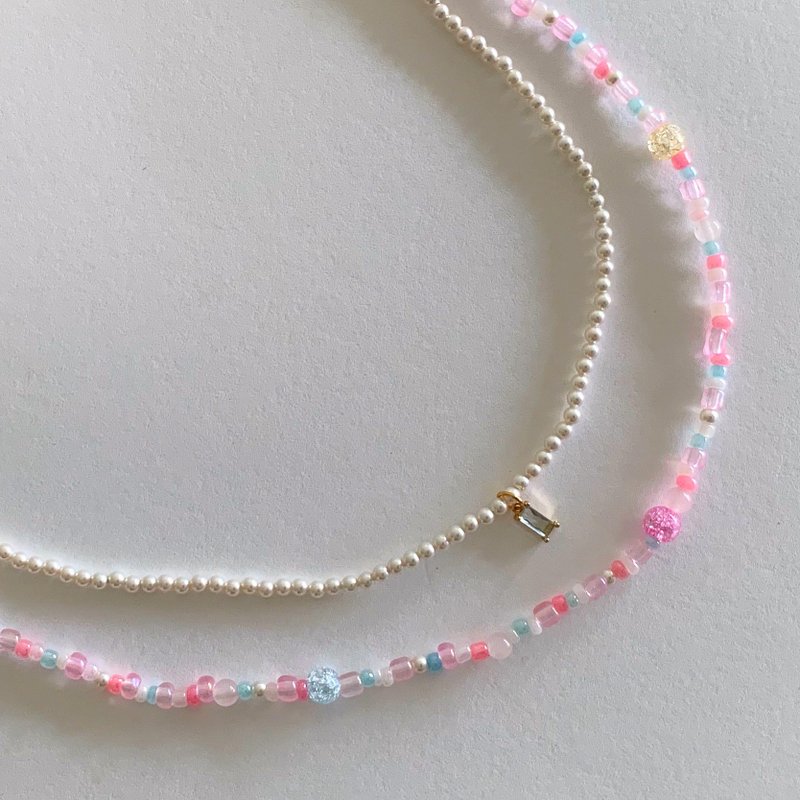 PASTEL ICY NECKLACE SET (PINK CHARM/BLUE CHARM) - 項鍊 - 其他材質 