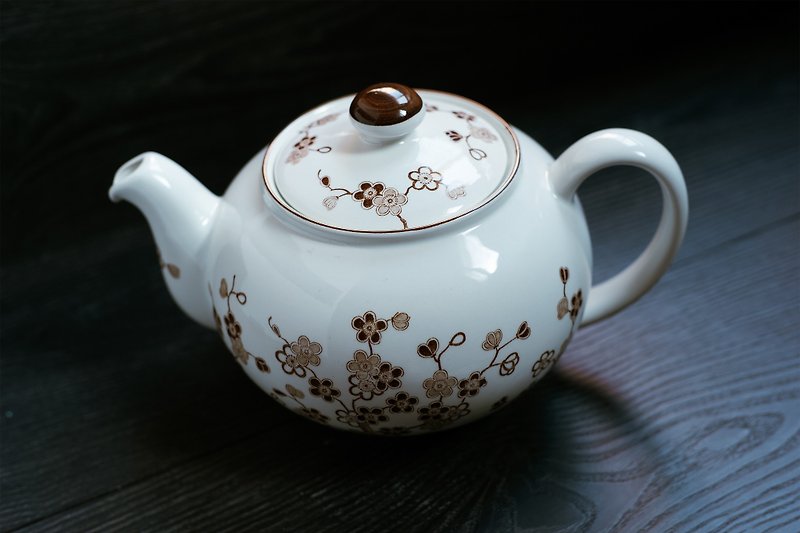 瑞典老件ー梅花木大茶壺 - 咖啡壺/咖啡周邊 - 瓷 咖啡色